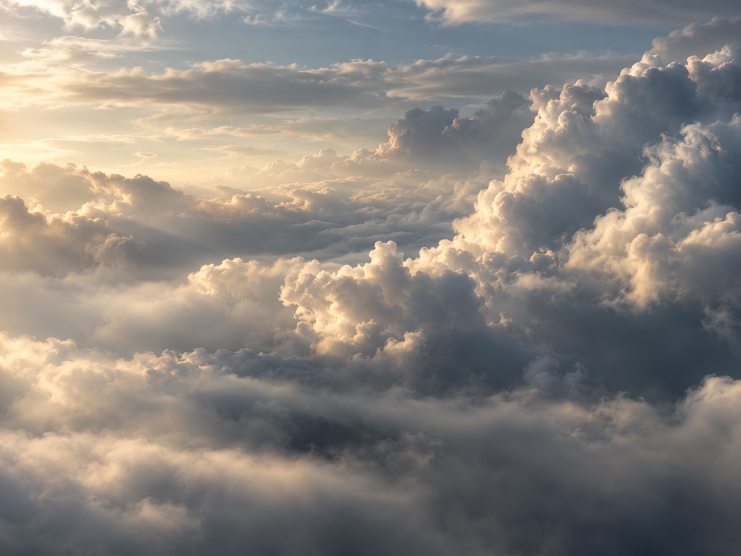 Illustrative layers of sunlit clouds and atmospheric mist